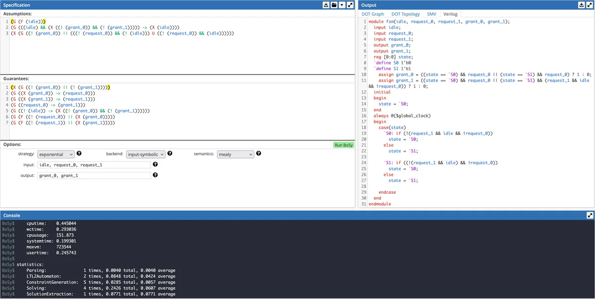 A preview of the bosy online interface.